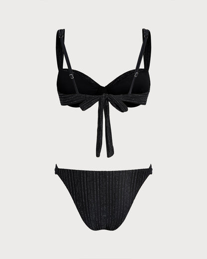 Conjunto de Bikini con Aros de Lentejuelas Negras