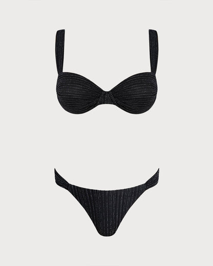 Conjunto de Bikini con Aros de Lentejuelas Negras