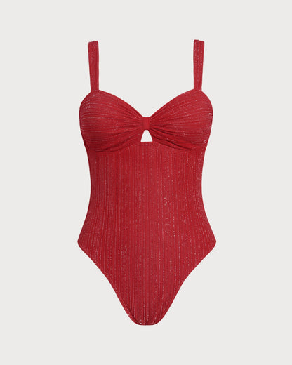 Bralette de Una Pieza con Escote en V Rojo