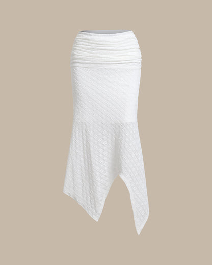 Falda Midi Sirena Jacquard Blanca