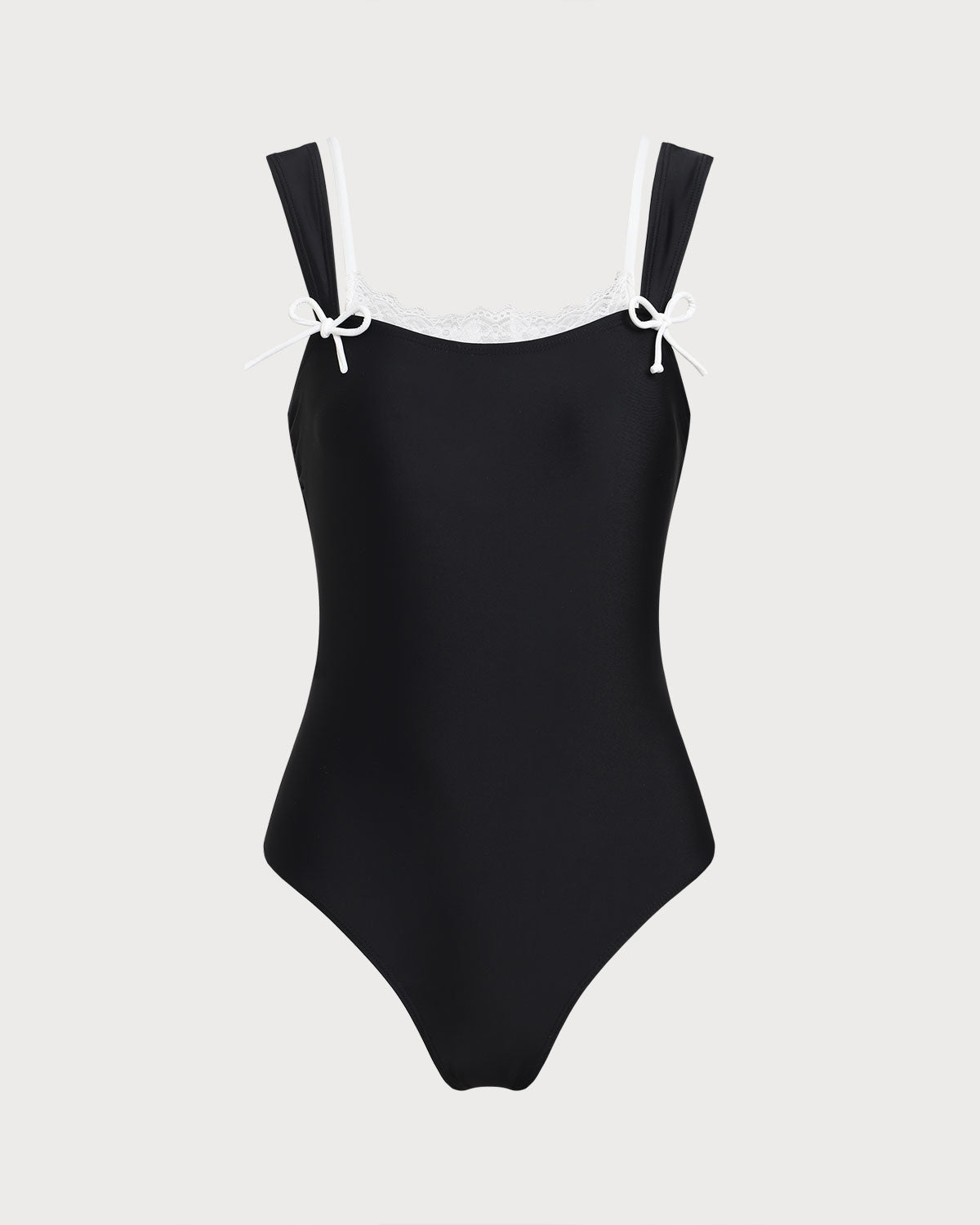 Traje de Baño de Una Pieza con Encaje Negro y Contraste
