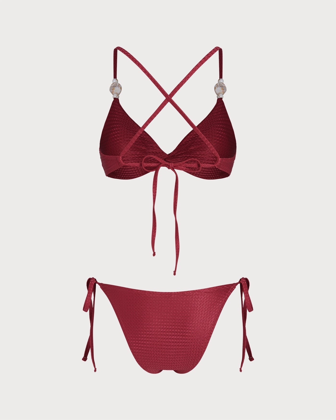 Conjunto de Bikini de Triángulo con Cordón en V Roja