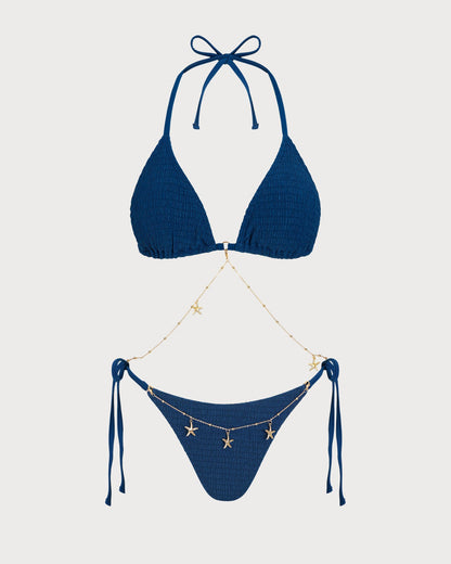 Conjunto de Bikini Texturizado con Tirantes en Azul