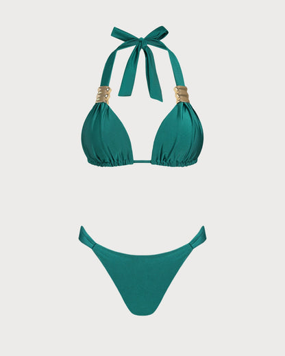 Conjunto de Bikini Triángulo Verde con Halter