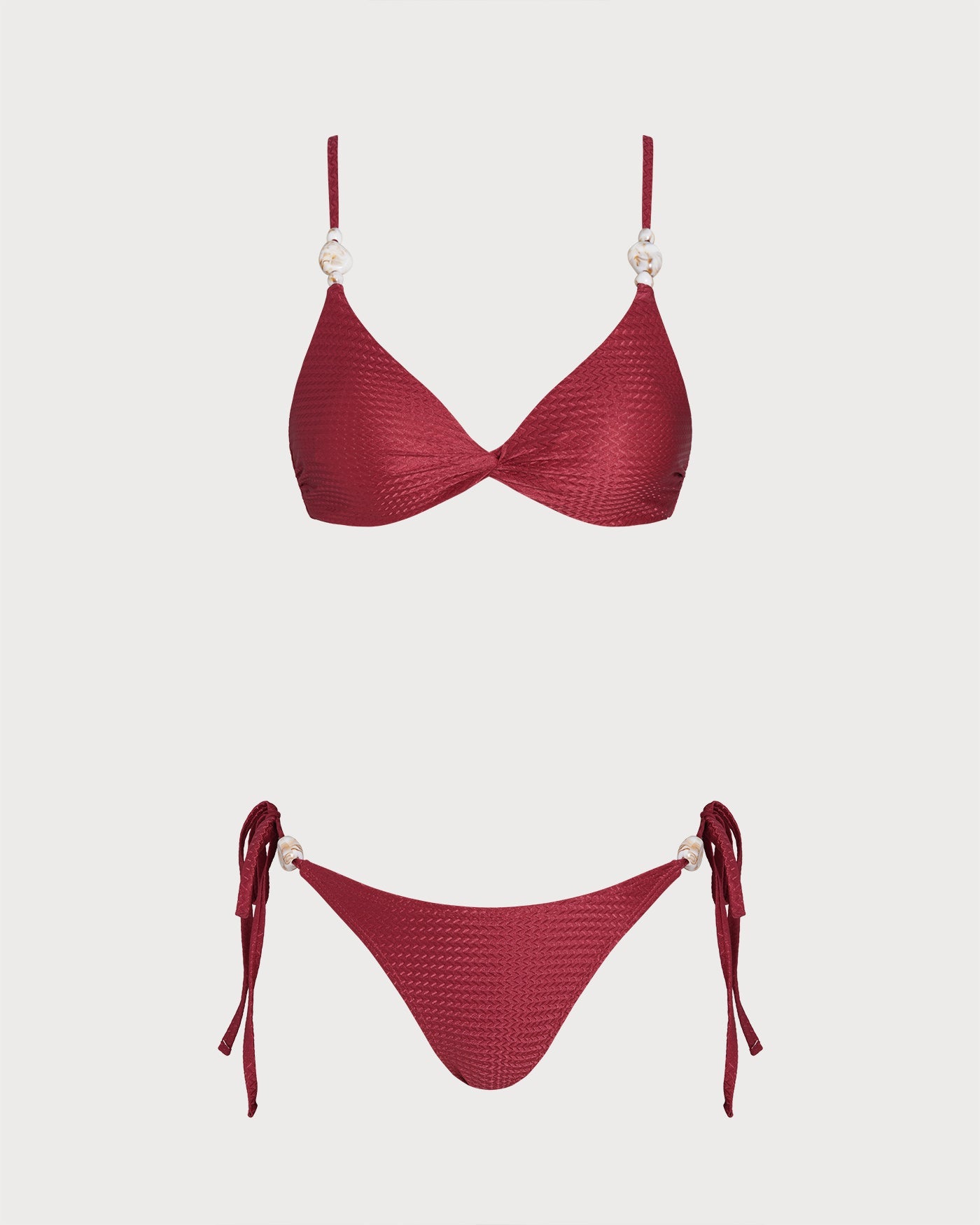 Conjunto de Bikini de Triángulo con Cordón en V Roja