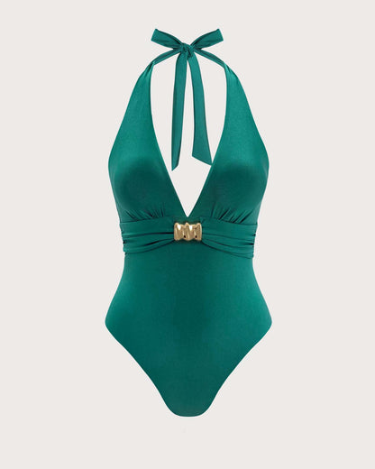 Bralette de Un Solo Pie Verde con Fruncidos