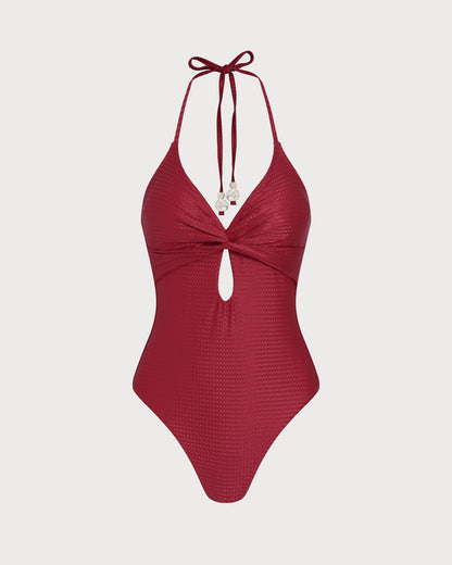 Bañador de Una Pieza con Halter Rojo