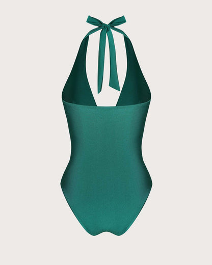 Bralette de Un Solo Pie Verde con Fruncidos