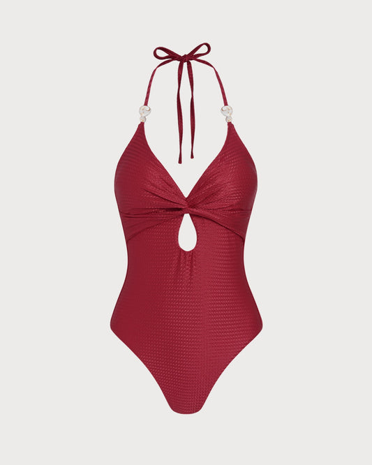 Bañador de Una Pieza con Halter Rojo