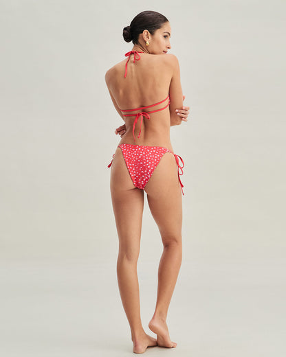 Conjunto de Bikini Triangular con Cordón Floral Rojo