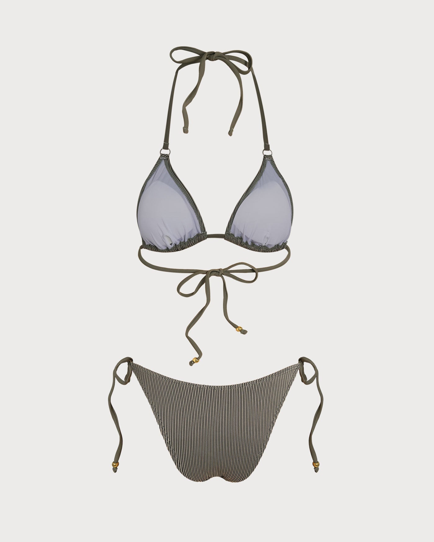 Conjunto de Bikini Triangular a Rayas Verdes