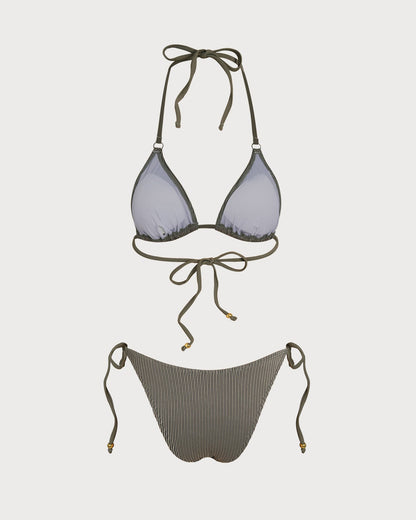 Conjunto de Bikini Triangular a Rayas Verdes