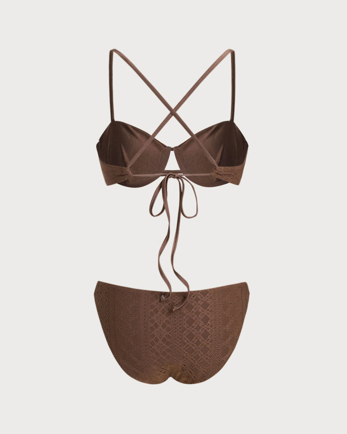 Conjunto de Bikini con Aros Texturizados en Marrón