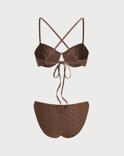Conjunto de Bikini con Aros Texturizados en Marrón