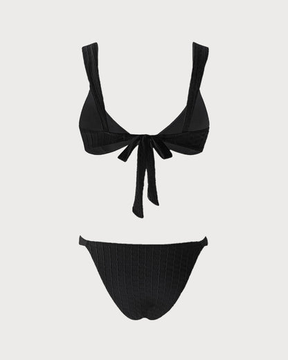 Conjunto de Bikini Bralette Negro con Escote en V