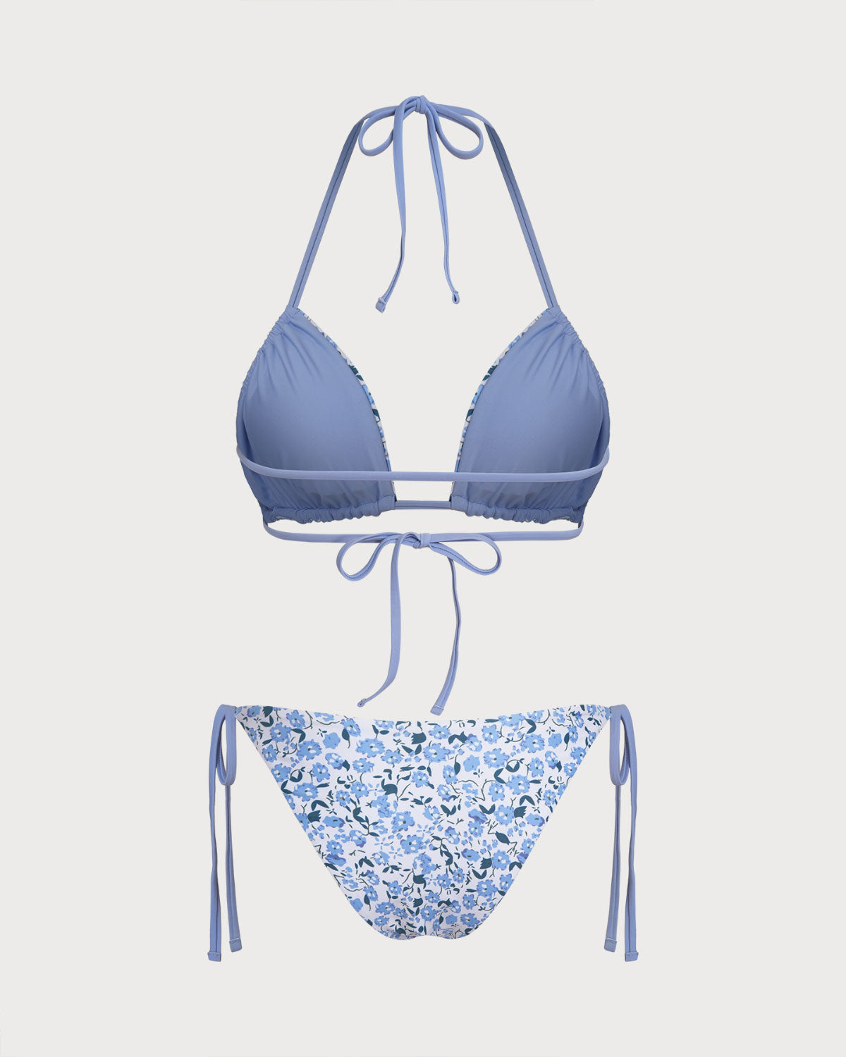 Conjunto de Bikini Triangular Floral Azul