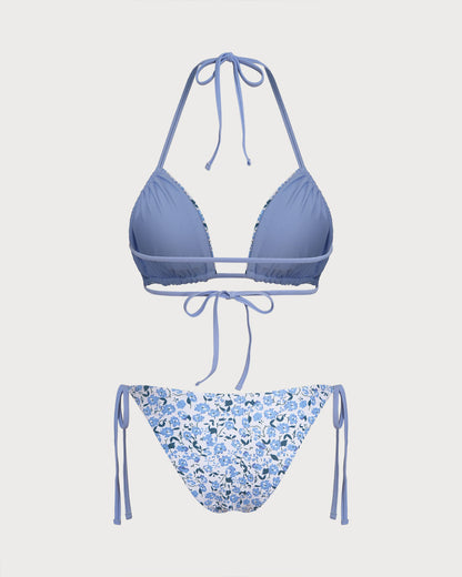 Conjunto de Bikini Triangular Floral Azul