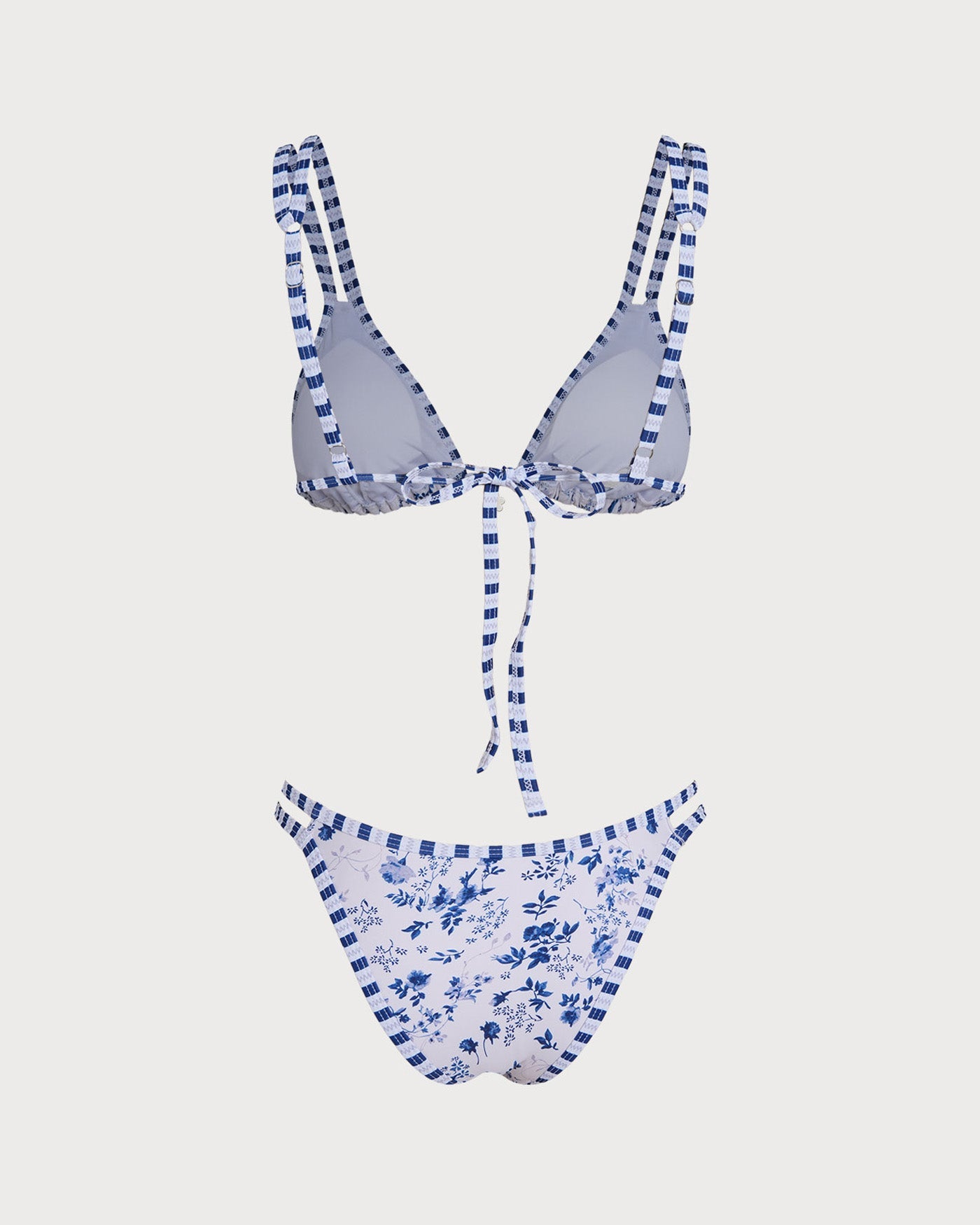 Conjunto de Bikini Triangular con Cordón Floral Blanco
