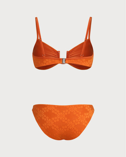 Conjunto de Bikini Bralette Jacquard Naranja