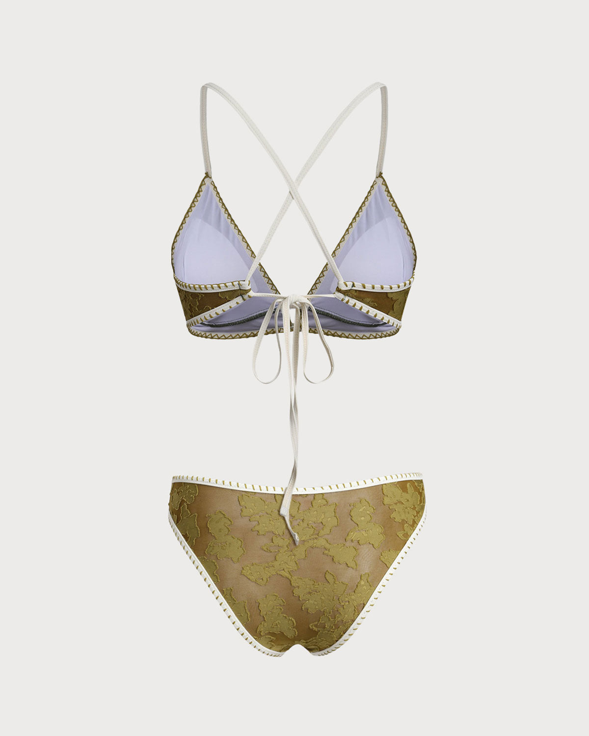Conjunto de Bikini Triangular con Acolchado y Flores Verdes