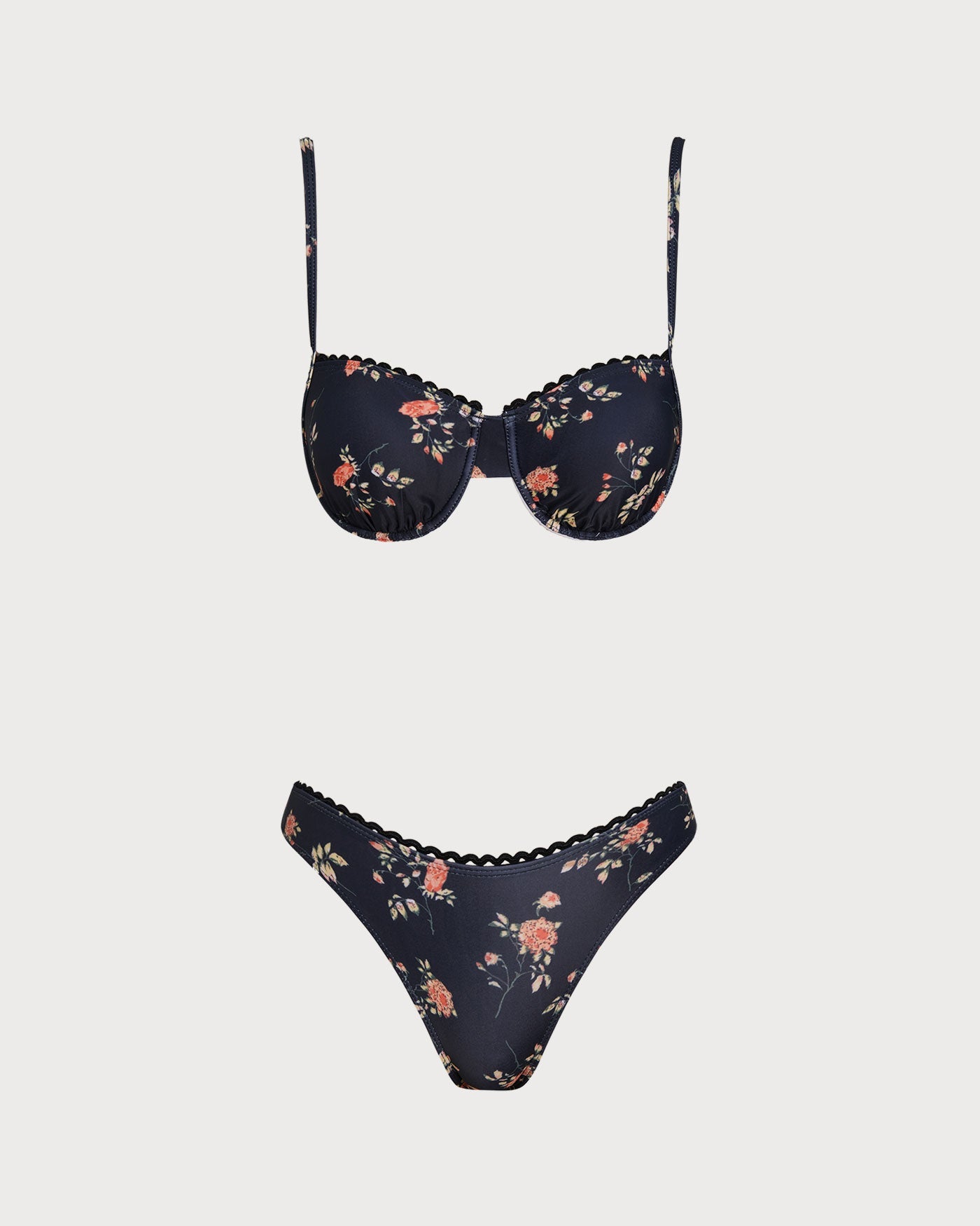 Conjunto de Bikini Floral Marino con Aros