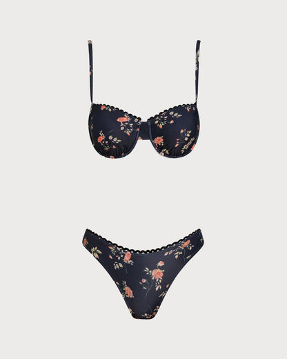 Conjunto de Bikini Floral Marino con Aros