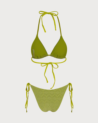Conjunto de Bikini Triangular Texturizado Verde