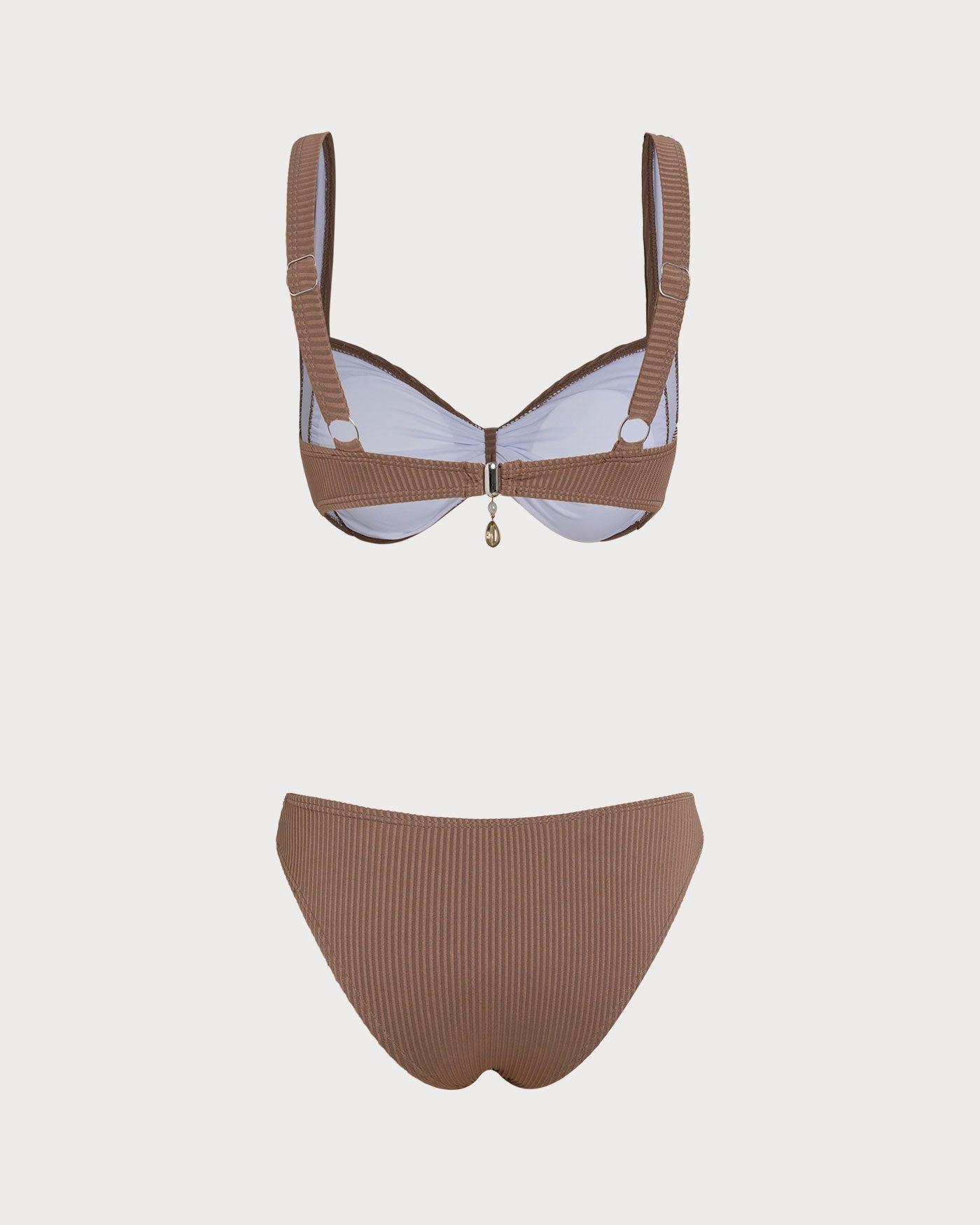 Conjunto de Bikini Triangular a Rayas Marrón