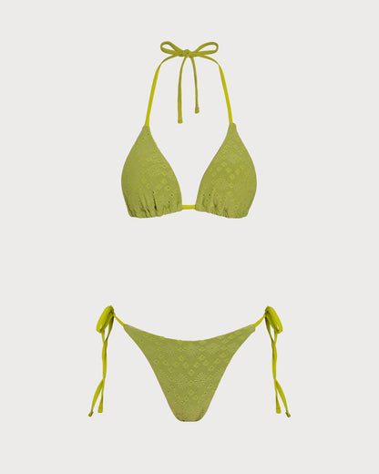 Conjunto de Bikini Triangular Texturizado Verde