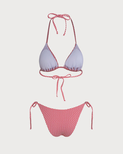 Conjunto de Bikini Triángulo a Cuadros Rojos
