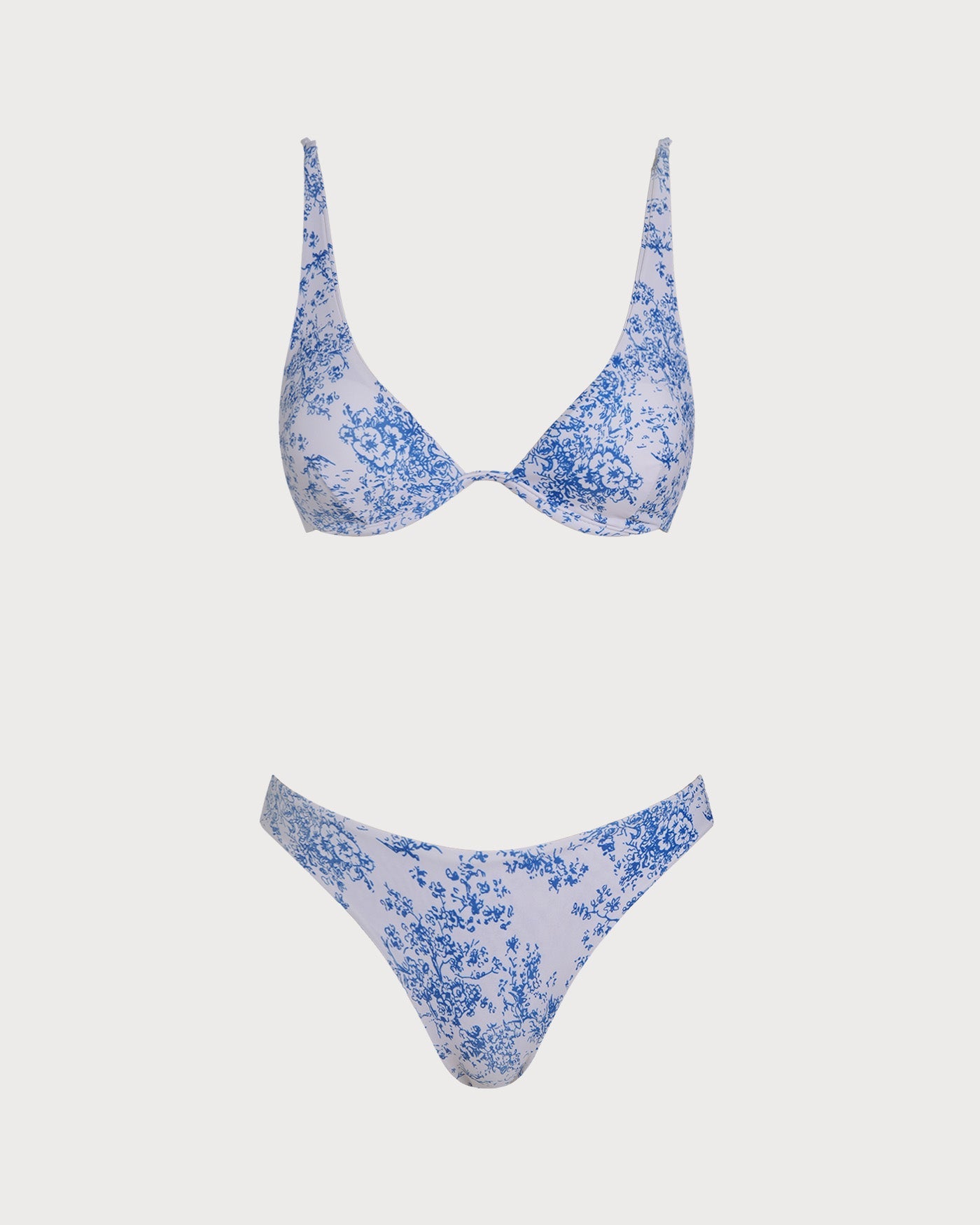Conjunto de Bikini con Aros Florales Azules