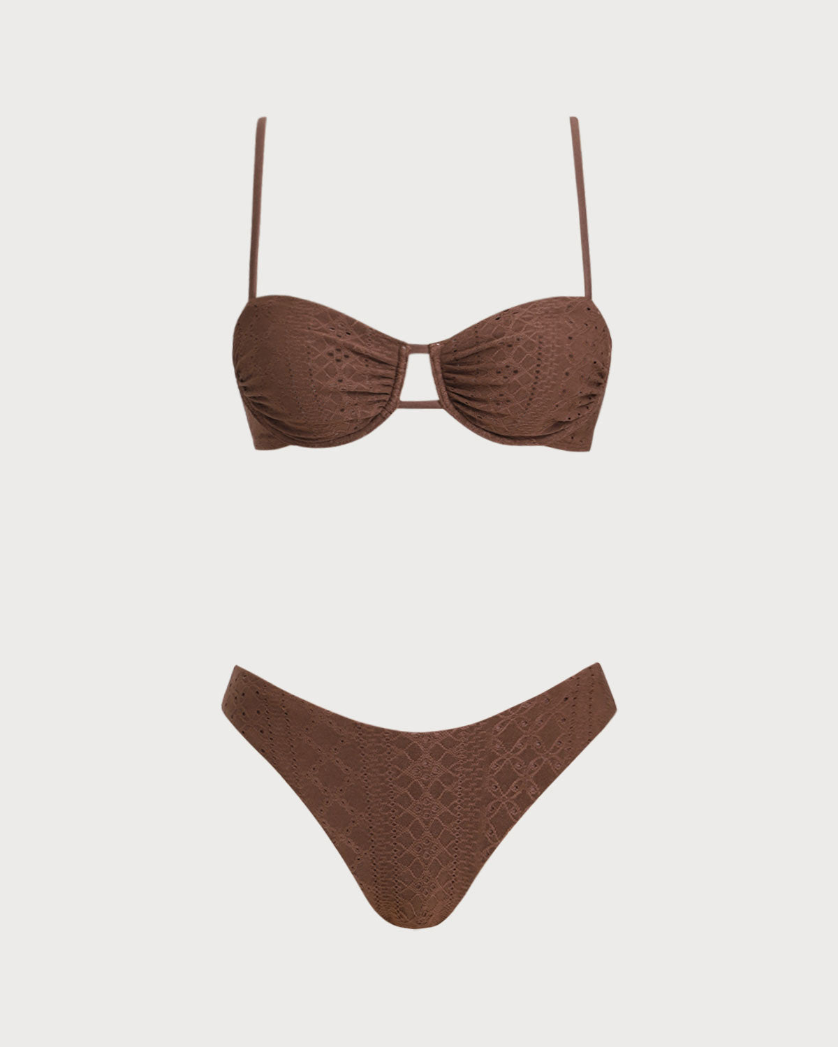 Conjunto de Bikini con Aros Texturizados en Marrón
