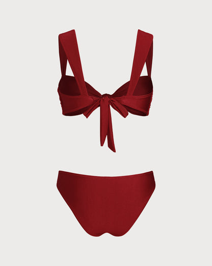 Conjunto de Bikini de Cintura Baja Triángulo Rojo