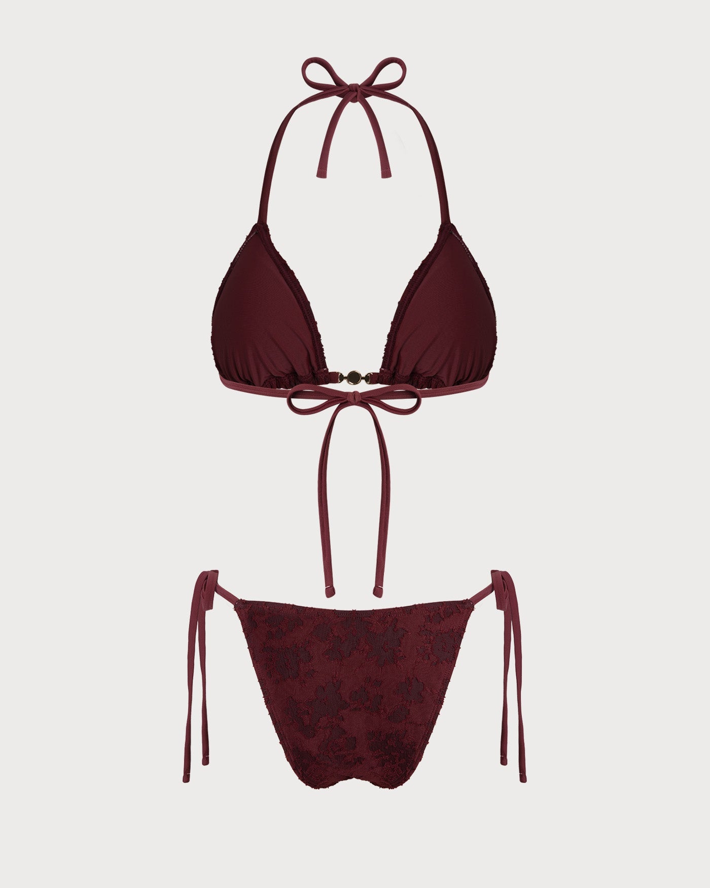Bikini Texturizado con Halter Color Rojo Ladrillo