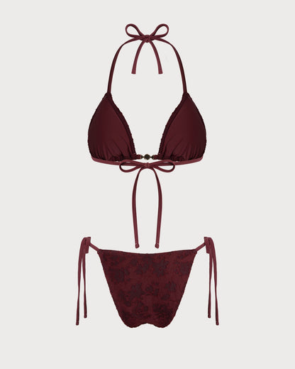 Bikini Texturizado con Halter Color Rojo Ladrillo