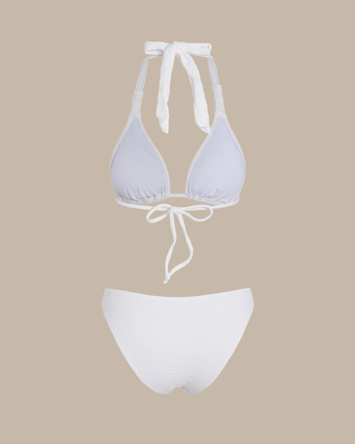 Conjunto de Bikini Triángulo Halter Texturizado Blanco