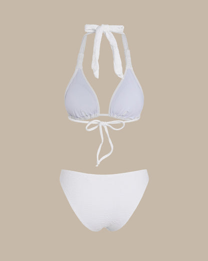 Conjunto de Bikini Triángulo Halter Texturizado Blanco