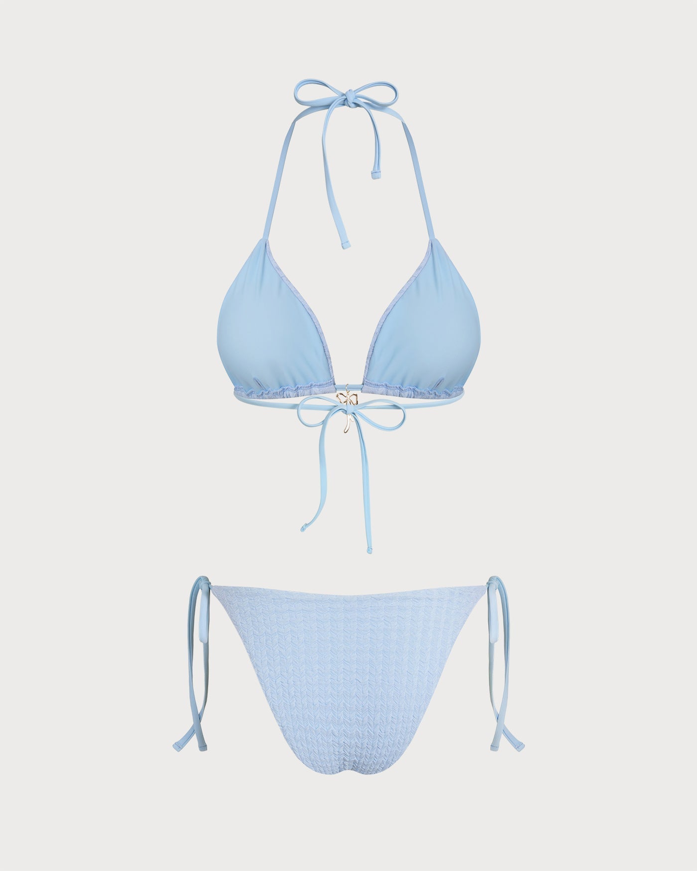 Conjunto de Bikini Triangular con Tirantes y Cordón Azul