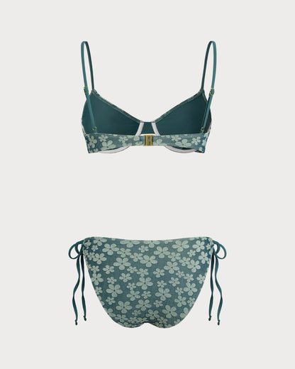 Conjunto de Bikini Verde Floral con Aros