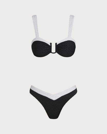 Conjunto de Bikini Triángulo U Negro con Contraste
