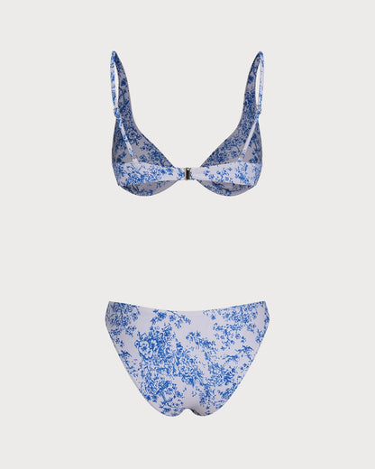 Conjunto de Bikini con Aros Florales Azules