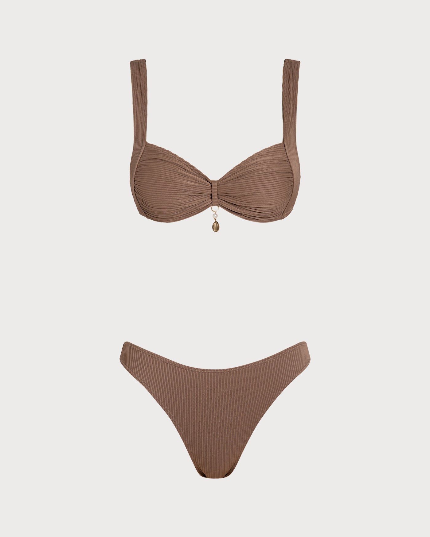 Conjunto de Bikini Triangular a Rayas Marrón