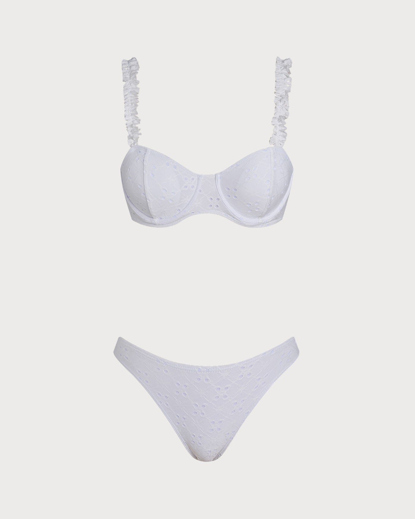 Conjunto de Bikini con Aros y Cuerda de Jacquard Blanco