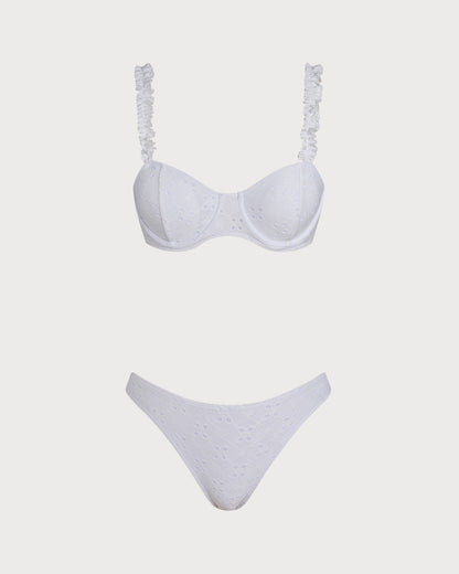 Conjunto de Bikini con Aros y Cuerda de Jacquard Blanco