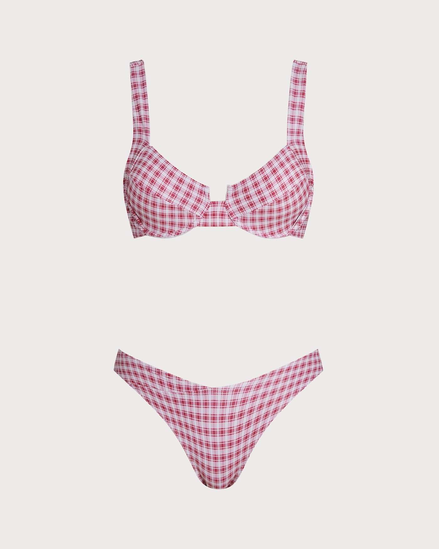 Conjunto de Bikini Rojo a Cuadros con Aros