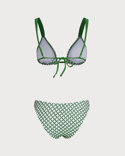 Conjunto de Bikini Triangular a Rayas Verdes