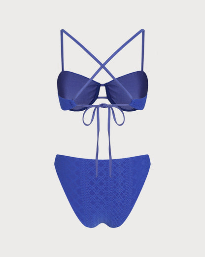 Conjunto de Bikini con Aro y Cordón Texturizado Azul