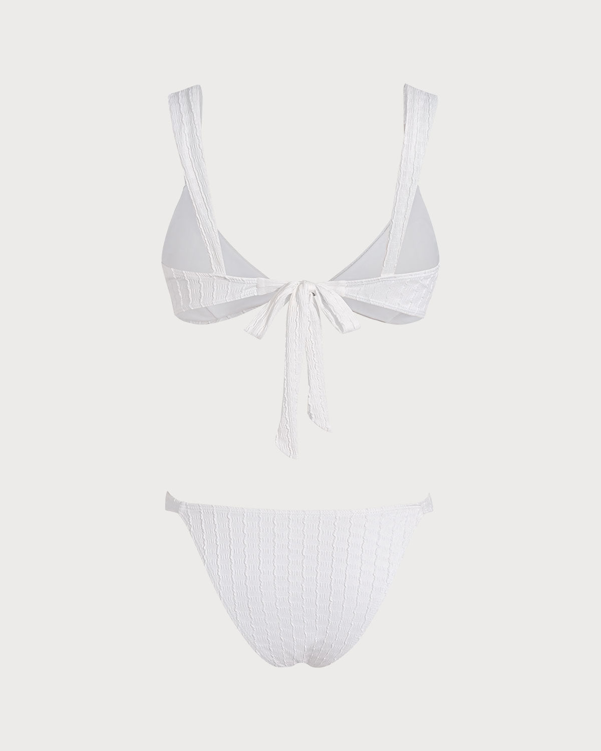 Conjunto de Bikini Texturizado con Bralette de Cuello en V Blanco