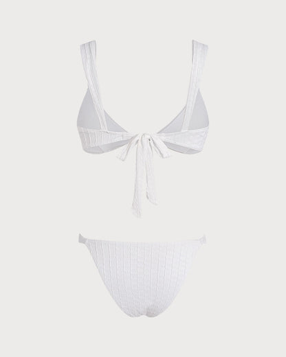 Conjunto de Bikini Texturizado con Bralette de Cuello en V Blanco