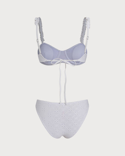 Conjunto de Bikini con Aros y Cuerda de Jacquard Blanco